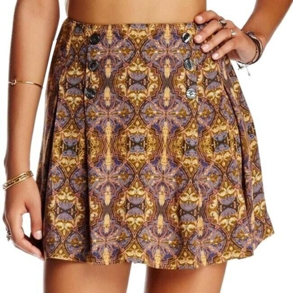 Free People Lovers Lane Pleated Neutral Pattern Skirt, Size 8